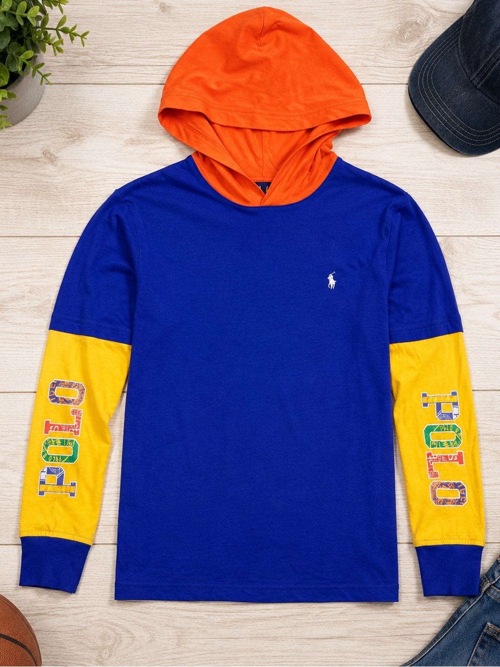 Polo Ralph Lauren Hooded Long Sleeve Colorblock Tee Youth M
